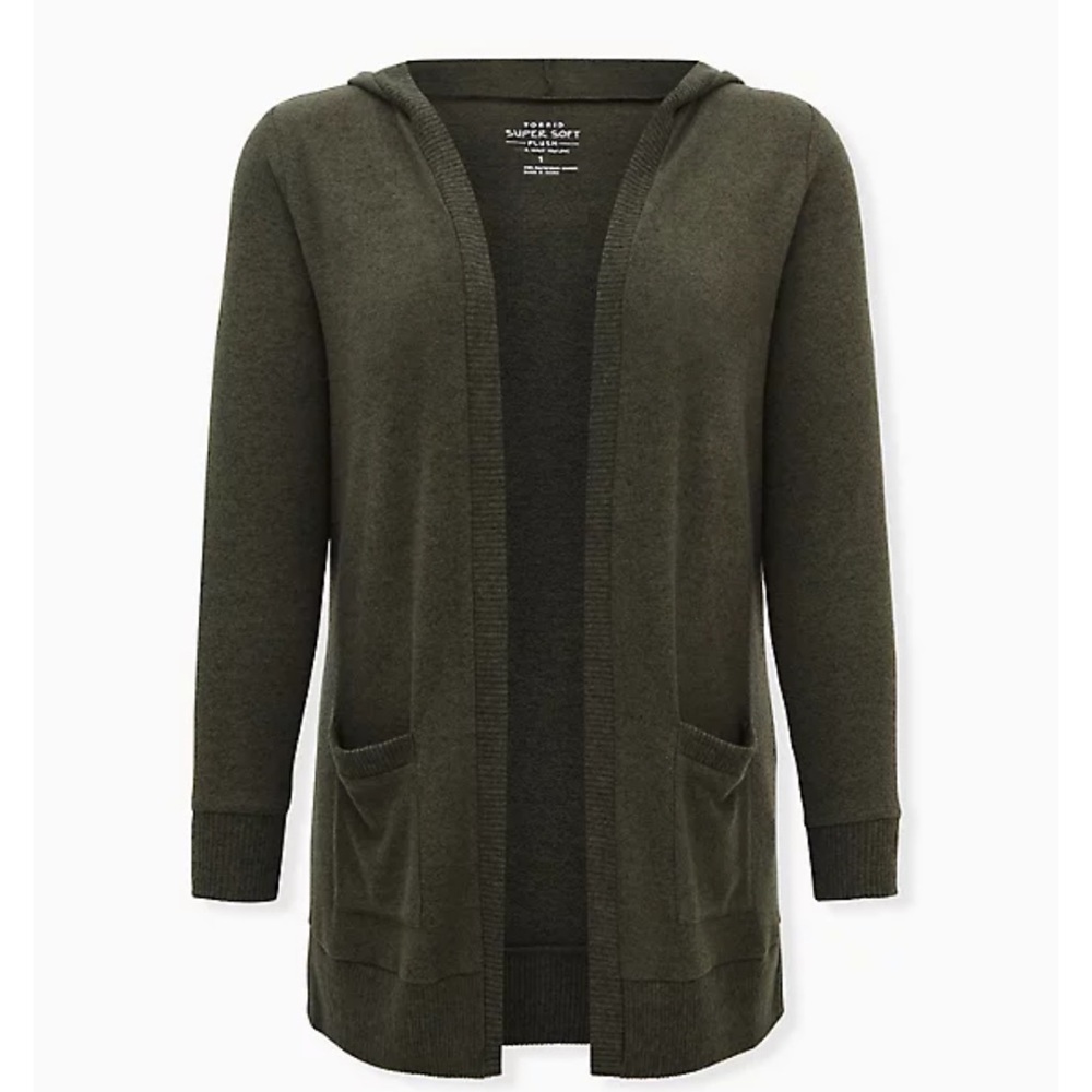 Torrid super soft plush green hooded cardigan size 1
